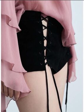 Mango Black Lace-Up Shorts